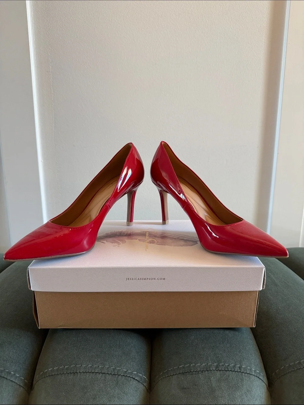 Jessica Simpson Red Patent Pointed Toe Stiletto Pumps - Picture 1 of 5